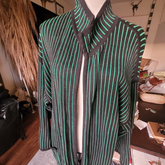 Escada Black and Green Striped Sweater
